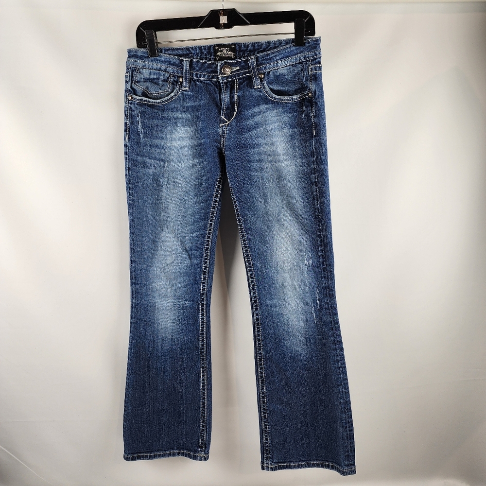 Berock For Express Womens Bootcut Low Rise Blue Jeans Size 6S (28x29)